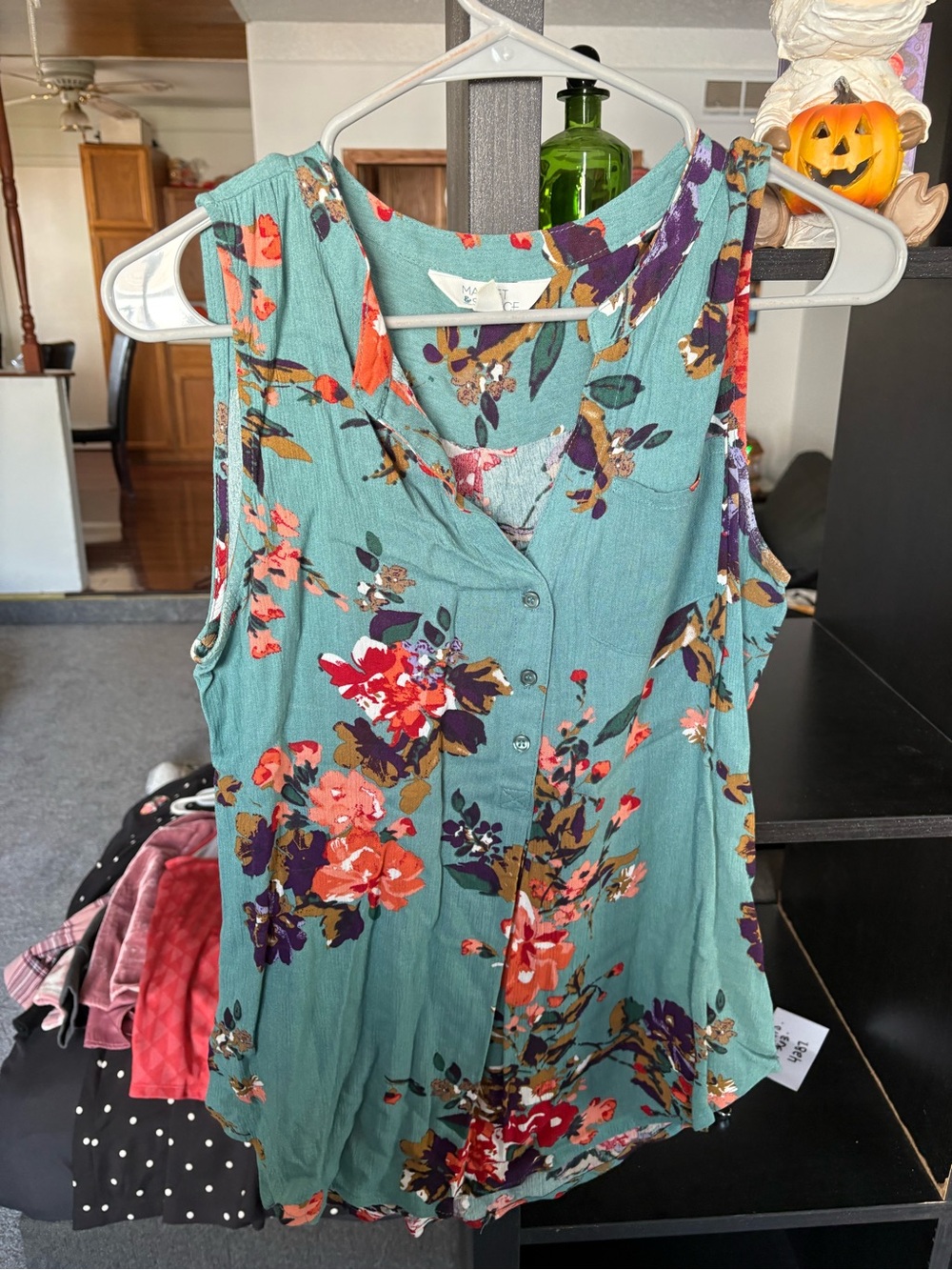 Market & Spruce Teal Floral Button-Front Sleeveless Camisole